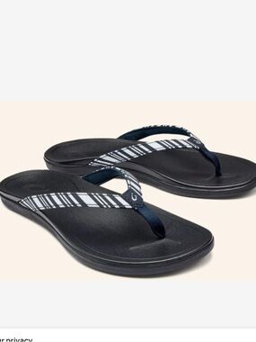 Olukai Black Depth/Stripe Hoopio Women's Sandals, Size 11, NWOT